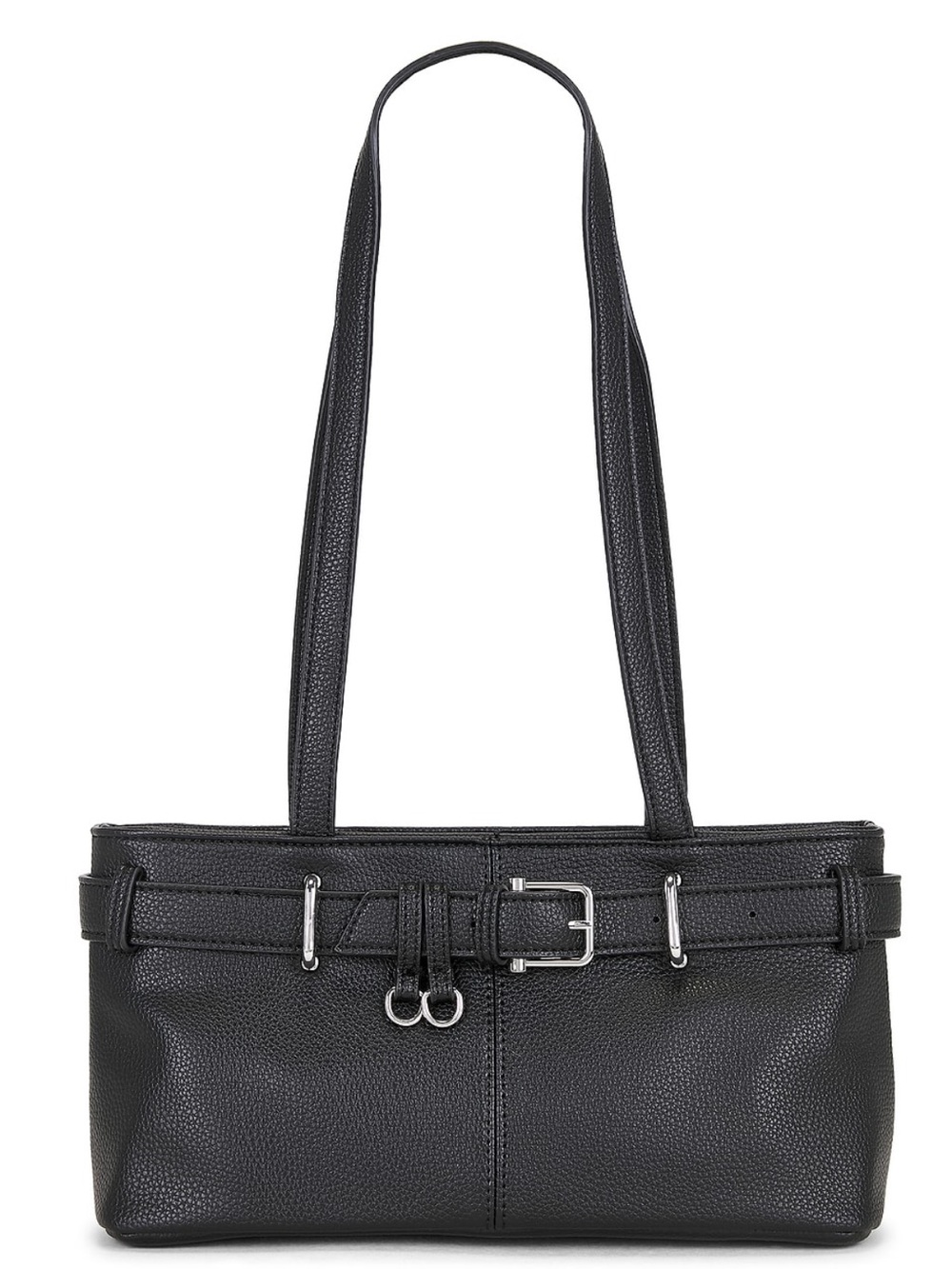 8 Other Reasons Black Textured Leather Shoulder Tote with Silver Hardware